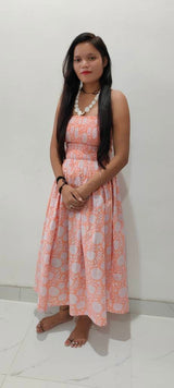 Indian Cotton Dress, Floral block Print Dress,Cotton Handmade Dress, Sketer Circle Dress,Flapper Dress, Nap Dress, Long Dress