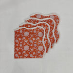 Boho Wave scallop cloth napkin,gift for him, Piping Napkins,Indian Napkins, Set of 4, block print napkin