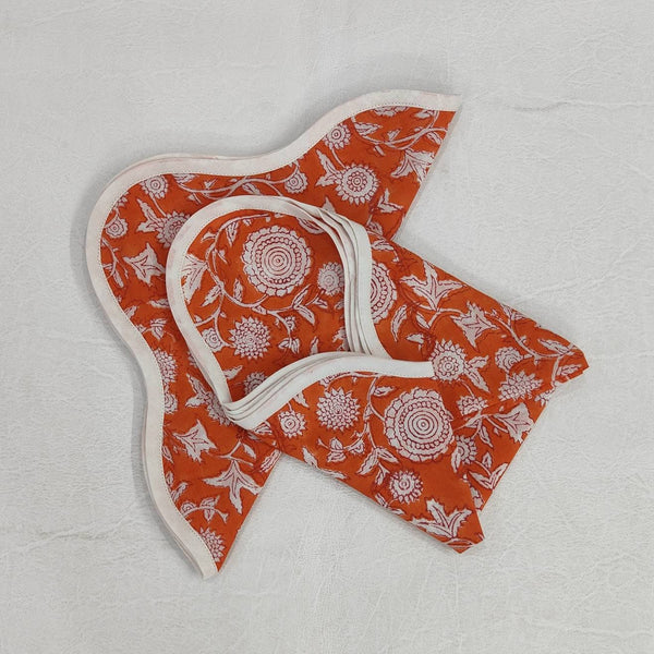 Boho Wave scallop cloth napkin,gift for him, Piping Napkins,Indian Napkins, Set of 4, block print napkin