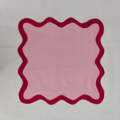 Table Linens Embroidered Napkins Linen double scalloped mats and Linen wave scallop cloth cocktail napkins,fathers day gift Set of 2