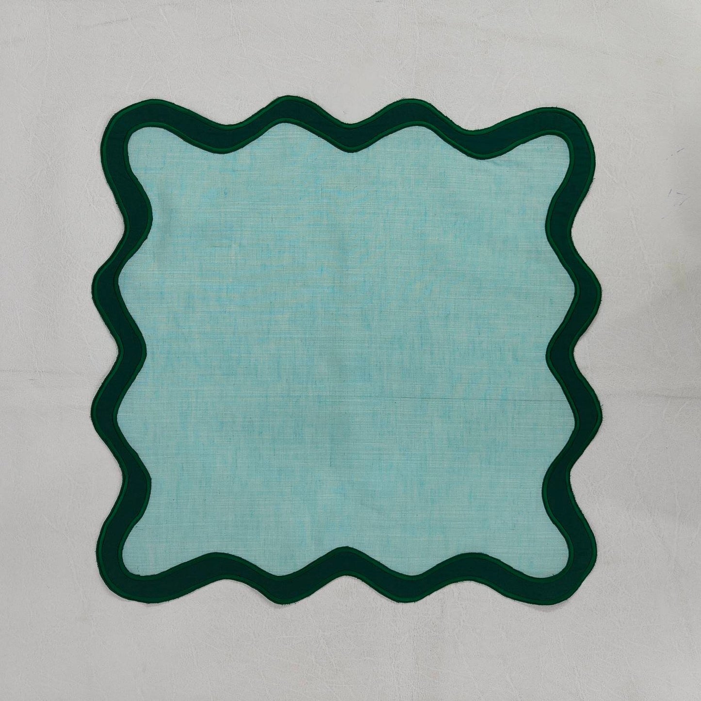 Table Linens Embroidered Napkins Linen double scalloped mats and Linen wave scallop cloth cocktail napkins,fathers day gift Set of 2