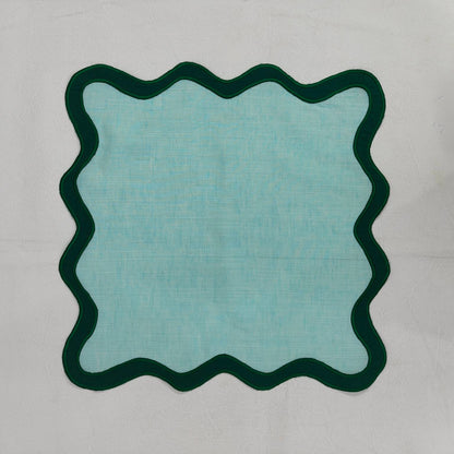 Table Linens Embroidered Napkins Linen double scalloped mats and Linen wave scallop cloth cocktail napkins,fathers day gift Set of 2