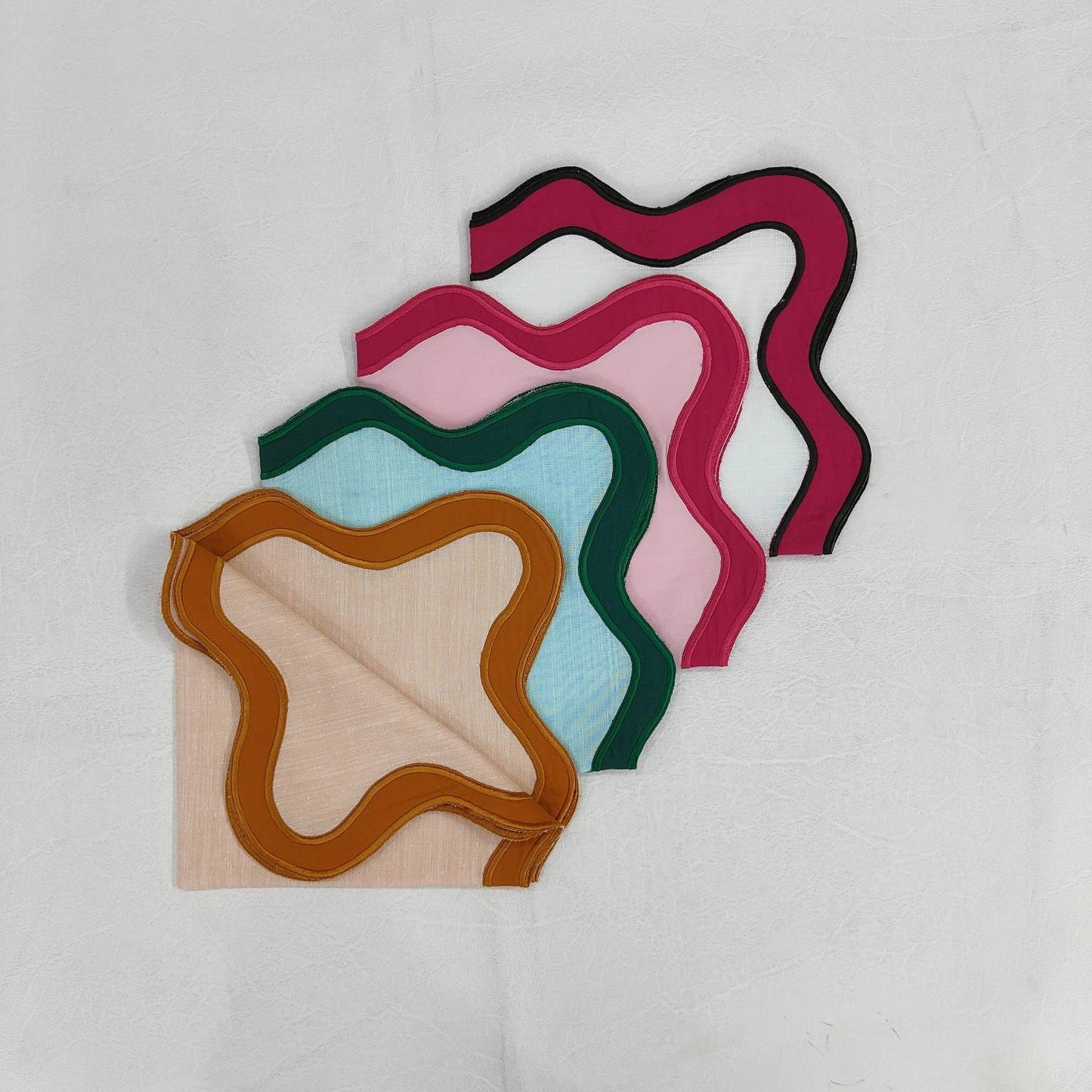 Table Linens Embroidered Napkins Linen double scalloped mats and Linen wave scallop cloth cocktail napkins,fathers day gift Set of 2