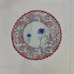 Round scalloped Embroidered linen Placemat, Block Print fabric table mat easy care,machine washable rustic kitchen decor dining mat set