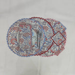 Round scalloped Embroidered linen Placemat, Block Print fabric table mat easy care,machine washable rustic kitchen decor dining mat set