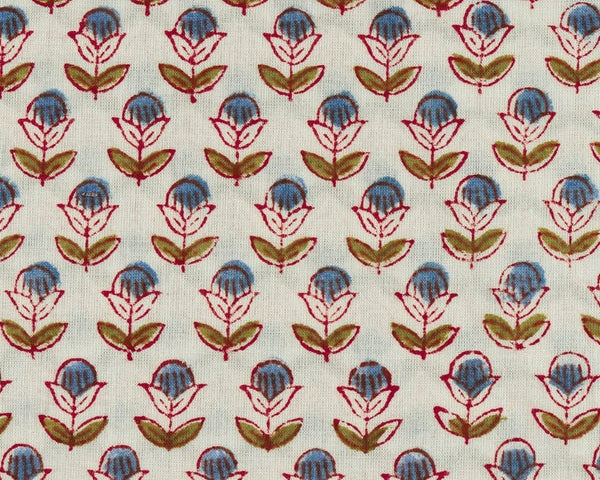 Denim Blue and Army Green Hand-Block Printed Cotton Cloth
