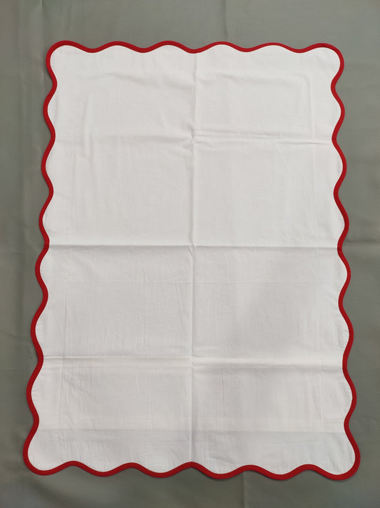 400 Thread Count White Cotton Percale Scalloped Piping Hotel Stitch Pillowcase/Pillow Sham with Scalloped Piping