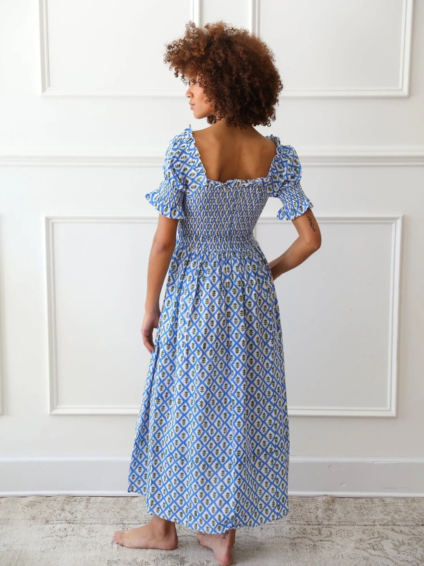 Nap Dress, Mille Cate Dress ,Hand Block Printed bridesmaid Dress, palm block print frock,  Indian Tunics, Indian Cotton Long Gown