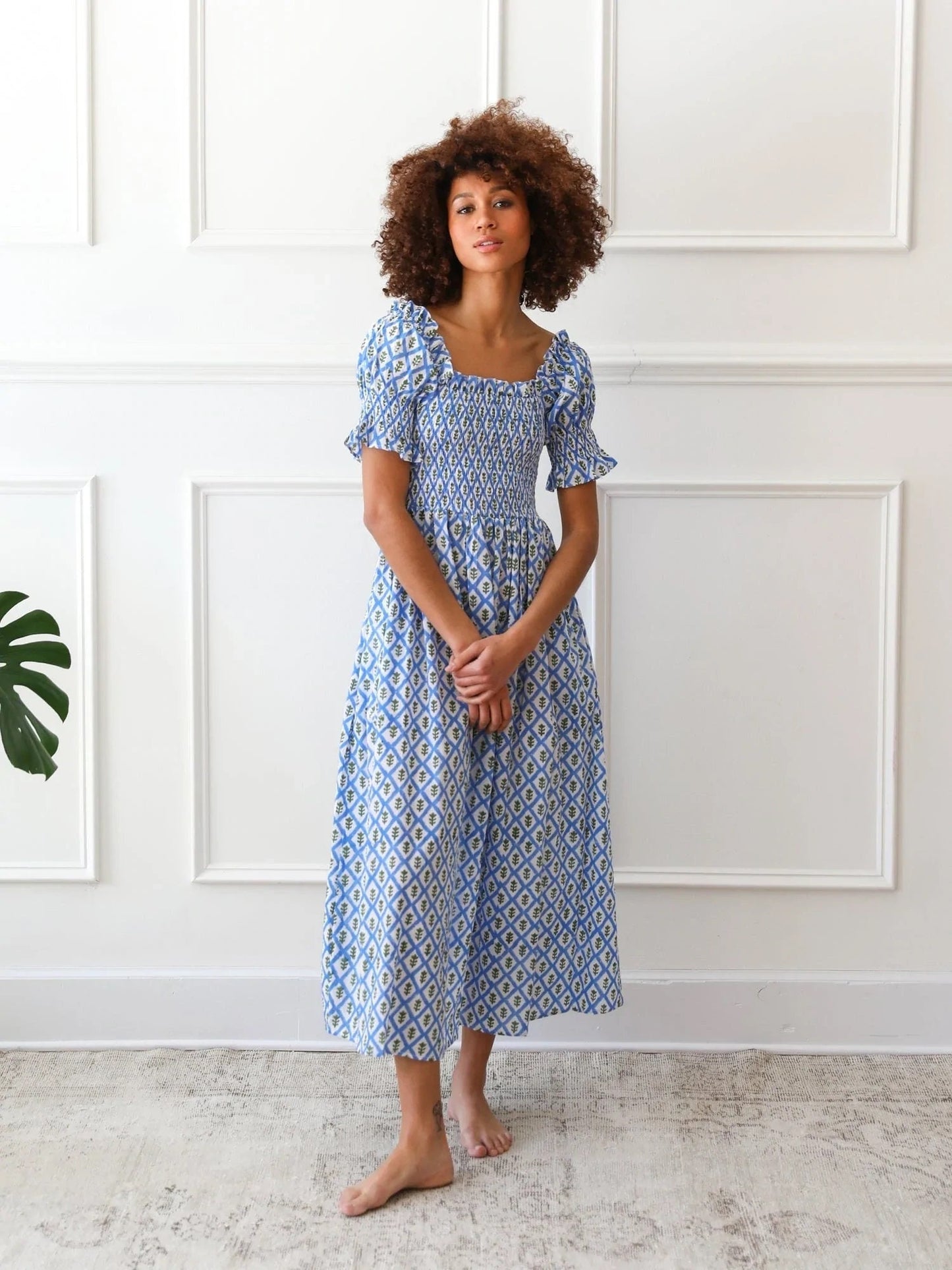 Nap Dress, Mille Cate Dress ,Hand Block Printed bridesmaid Dress, palm block print frock,  Indian Tunics, Indian Cotton Long Gown