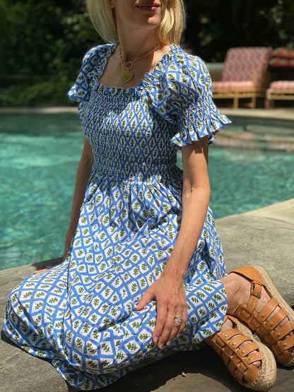 Nap Dress, Mille Cate Dress ,Hand Block Printed bridesmaid Dress, palm block print frock,  Indian Tunics, Indian Cotton Long Gown