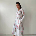 Indian Block Print Bridesmaids dress, Long Tunic With Pockets, wedding dress, Gift for her, Pleated Top, Summer Dress, India Block Print Top