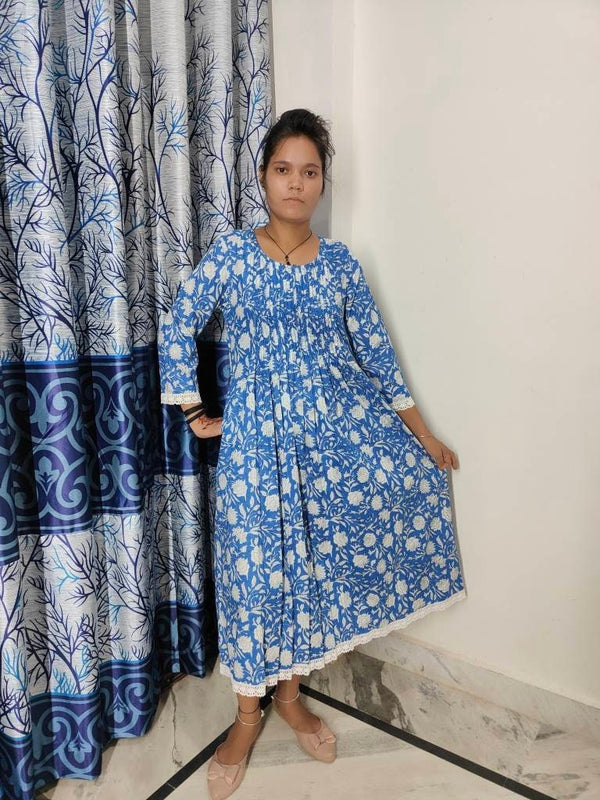 Long Kurti With Pockets, Indian Bridesmaids dress,  Gift for Mom, Gift for her, Pleated Top with Lace, Summer Dress, India Block Print Top