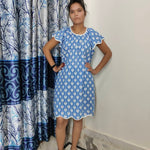 Hand Block Printed Dress, Blue Flower Indian Tunics, Hand Printed Dress, Indian Cotton short dress, Indian Cotton Dress, Printed Dress
