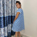 Hand Block Printed Dress, Blue Flower Indian Tunics, Hand Printed Dress, Indian Cotton short dress, Indian Cotton Dress, Printed Dress