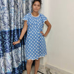 Hand Block Printed Dress, Blue Flower Indian Tunics, Hand Printed Dress, Indian Cotton short dress, Indian Cotton Dress, Printed Dress