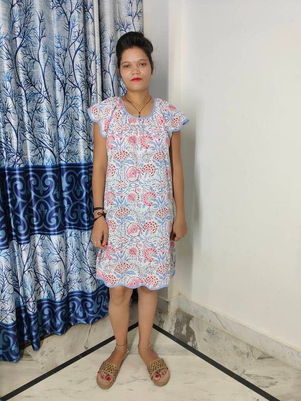 Hand Block Printed Dress, pink Flower Indian Tunics, Hand Printed Dress, Indian Cotton short dress, Indian Cotton Dress, Printed Dress