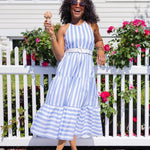 KELLY HALTER STRIPE midi Dress, Sleeveless Dress, Summer Dress, stripe Top sailtosable