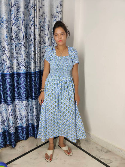 Nap Dress, Mille Cate Dress ,Hand Block Printed bridesmaid Dress, palm block print frock,  Indian Tunics, Indian Cotton Long Gown