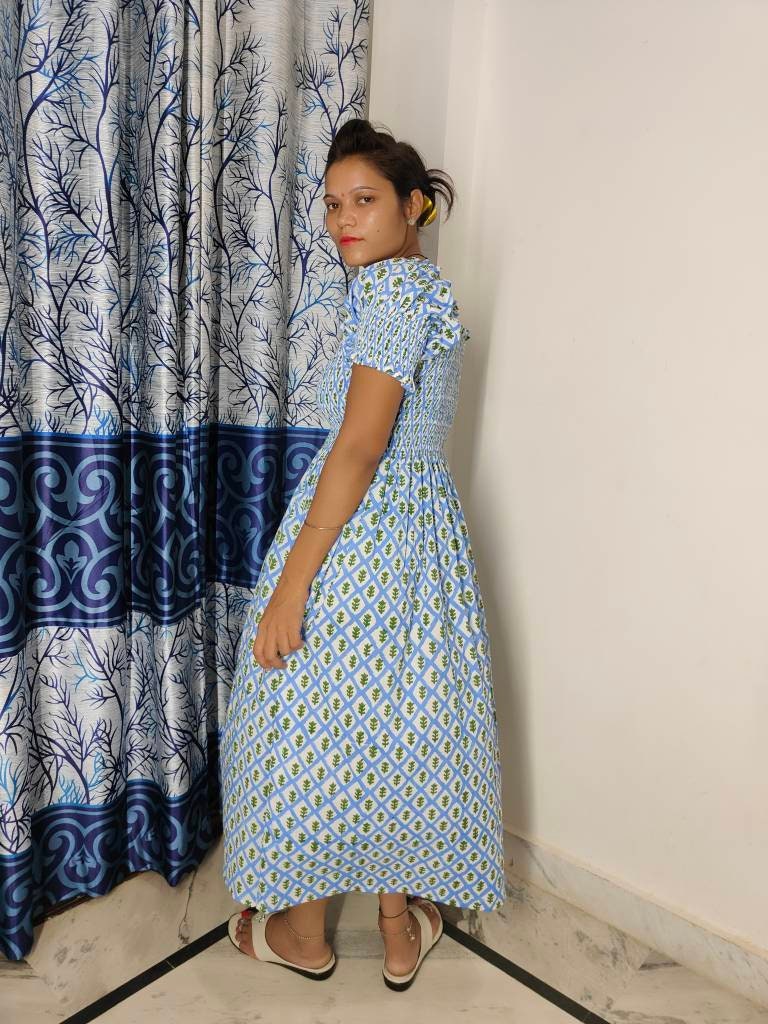 Nap Dress, Mille Cate Dress ,Hand Block Printed bridesmaid Dress, palm block print frock,  Indian Tunics, Indian Cotton Long Gown