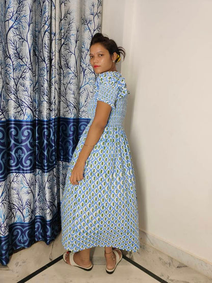 Nap Dress, Mille Cate Dress ,Hand Block Printed bridesmaid Dress, palm block print frock,  Indian Tunics, Indian Cotton Long Gown