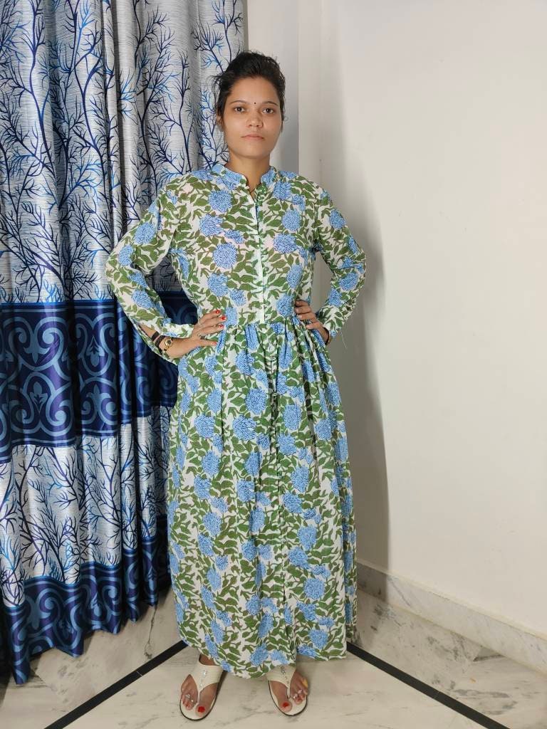 Light Pink Hand  Block Blue dress, Indian Bridesmaids dress, Gift for her, Gift for Mom, Summer Dress, India Block Print Top