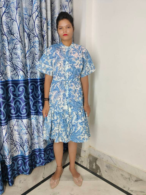FLUTTER MINI , LILY Midi Dress, Blouson Sleeve Dress, Summer Dress, Jungle print India Block Print Top victoria