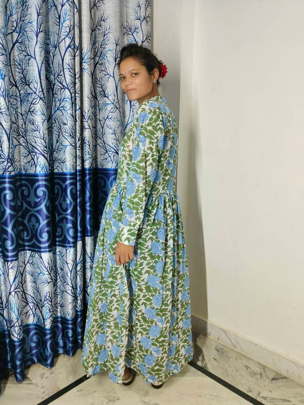 Light Pink Hand  Block Blue dress, Indian Bridesmaids dress, Gift for her, Gift for Mom, Summer Dress, India Block Print Top