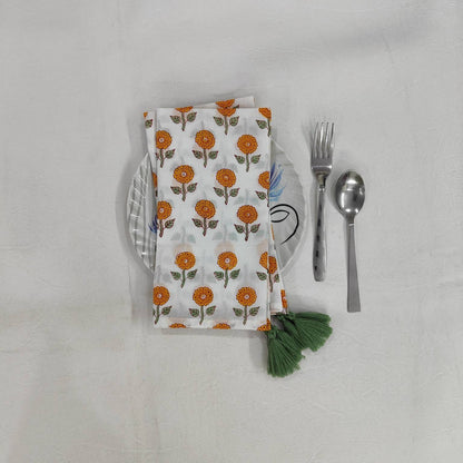 Cloth Napkins, Indian Napkins, Block Print table linen, Bandana - face cover Thanksgiving Gift, 19X19 Inches, Set of 4