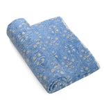 Cornflower Blue and White Hand-Block Printed Cotton Cloth