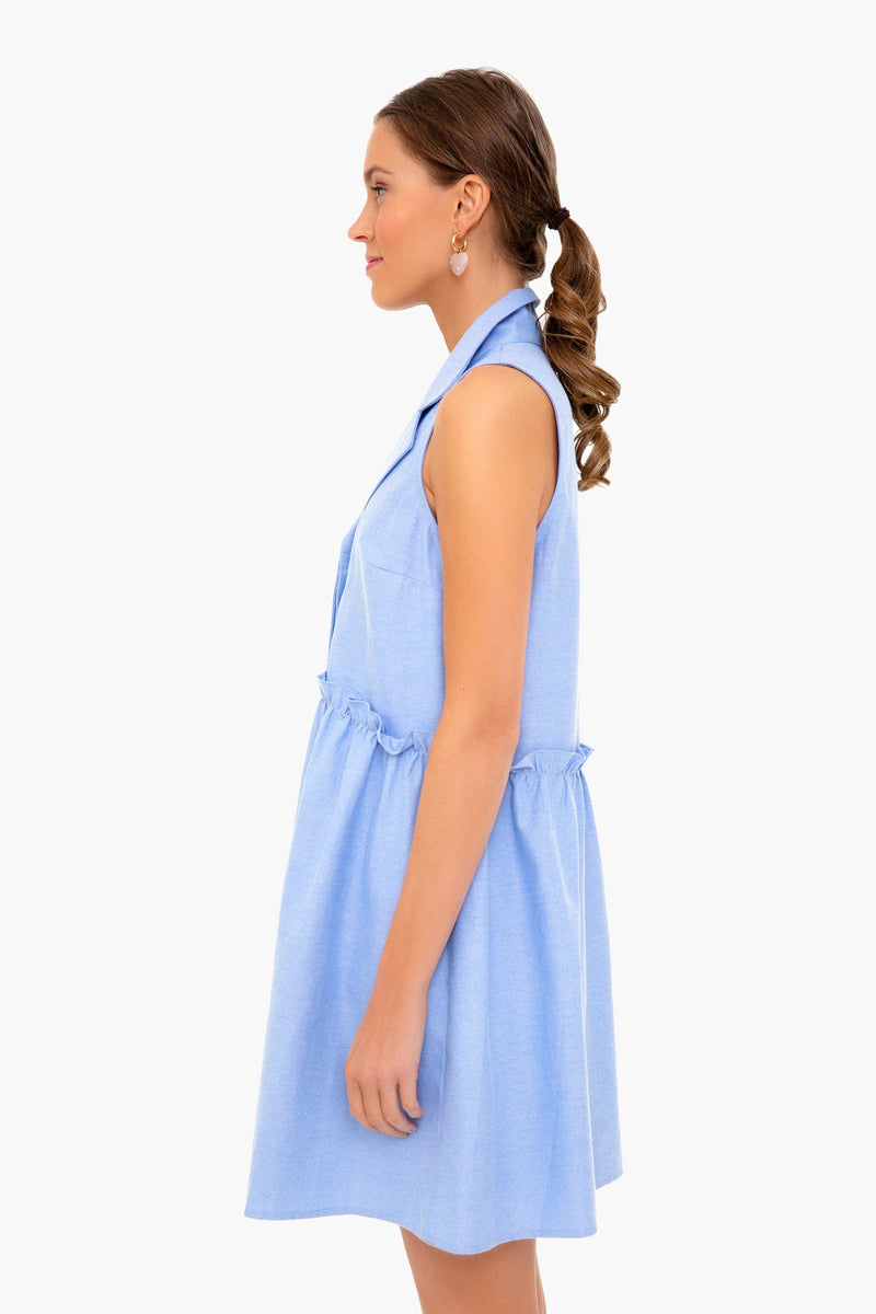 Oxford Blue Sleeveless Royal Shirt Dress, Indian Cotton Long Gown, Indian Cotton Dress, printed Dress