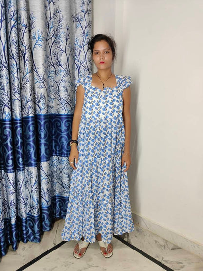 Hand Block Printed Dress, Block Print Dress, Indian Tunics, Hand Printed Dress, Indian Cotton Long Gown, Indian Cotton Dress, Printed Dress