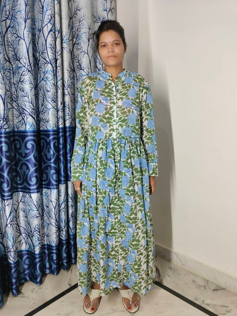 Light Pink Hand  Block Blue dress, Indian Bridesmaids dress, Gift for her, Gift for Mom, Summer Dress, India Block Print Top