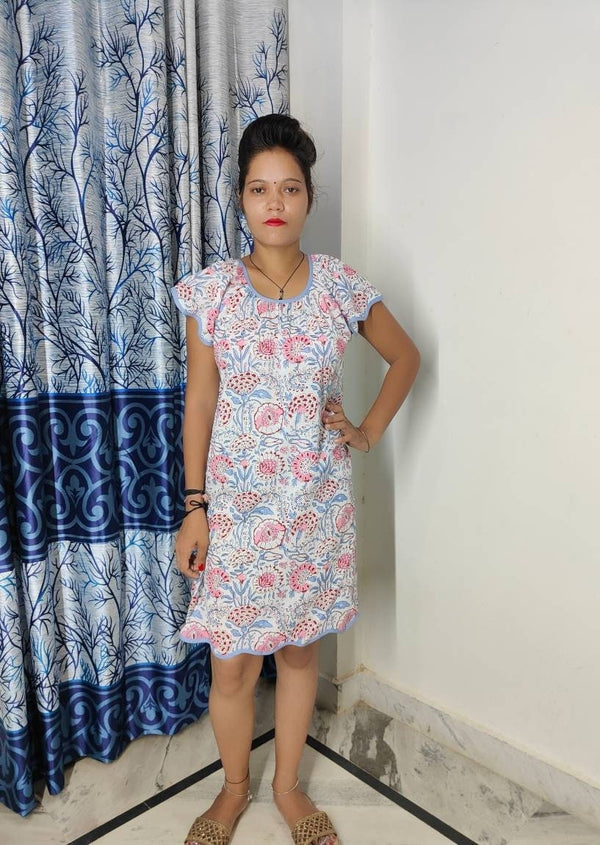 Hand Block Printed Dress, pink Flower Indian Tunics, Hand Printed Dress, Indian Cotton short dress, Indian Cotton Dress, Printed Dress