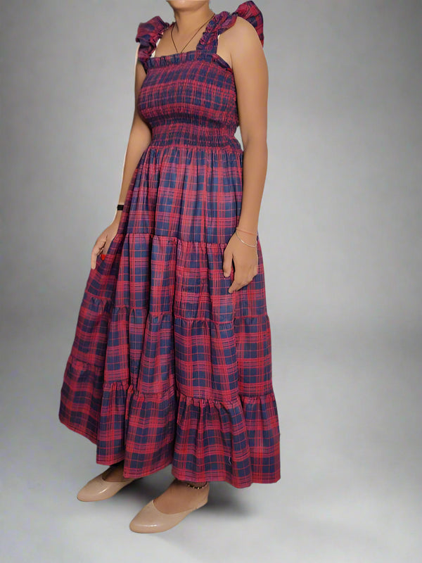 Nap Dress,Cottage core ,Hand Checkered bridesmaid Dress, Indian Tunics, Hand Printed Dress, Indian Cotton Long Gown,Indian Cotton Dress