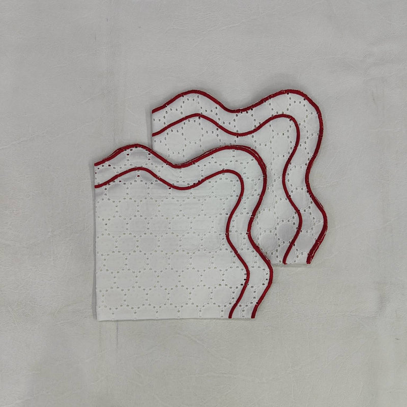 Table Linens Embroidered Napkins / double scalloped Napkin and cotton wave scallop cloth cocktail cloth,fathers day gift Set of 2