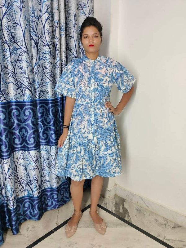 FLUTTER MINI , LILY Midi Dress, Blouson Sleeve Dress, Summer Dress, Jungle print India Block Print Top victoria