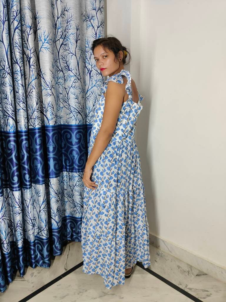 Hand Block Printed Dress, Block Print Dress, Indian Tunics, Hand Printed Dress, Indian Cotton Long Gown, Indian Cotton Dress, Printed Dress