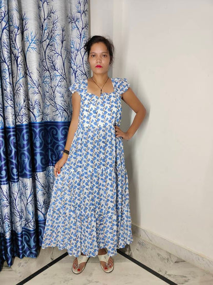 Hand Block Printed Dress, Block Print Dress, Indian Tunics, Hand Printed Dress, Indian Cotton Long Gown, Indian Cotton Dress, Printed Dress