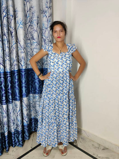 Hand Block Printed Dress, Block Print Dress, Indian Tunics, Hand Printed Dress, Indian Cotton Long Gown, Indian Cotton Dress, Printed Dress