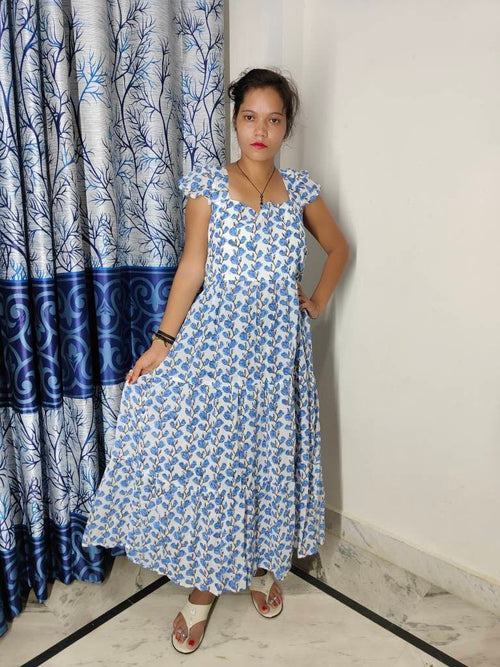Hand Block Printed Dress, Block Print Dress, Indian Tunics, Hand Printed Dress, Indian Cotton Long Gown, Indian Cotton Dress, Printed Dress