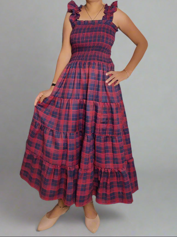 Nap Dress,Cottage core ,Hand Checkered bridesmaid Dress, Indian Tunics, Hand Printed Dress, Indian Cotton Long Gown,Indian Cotton Dress