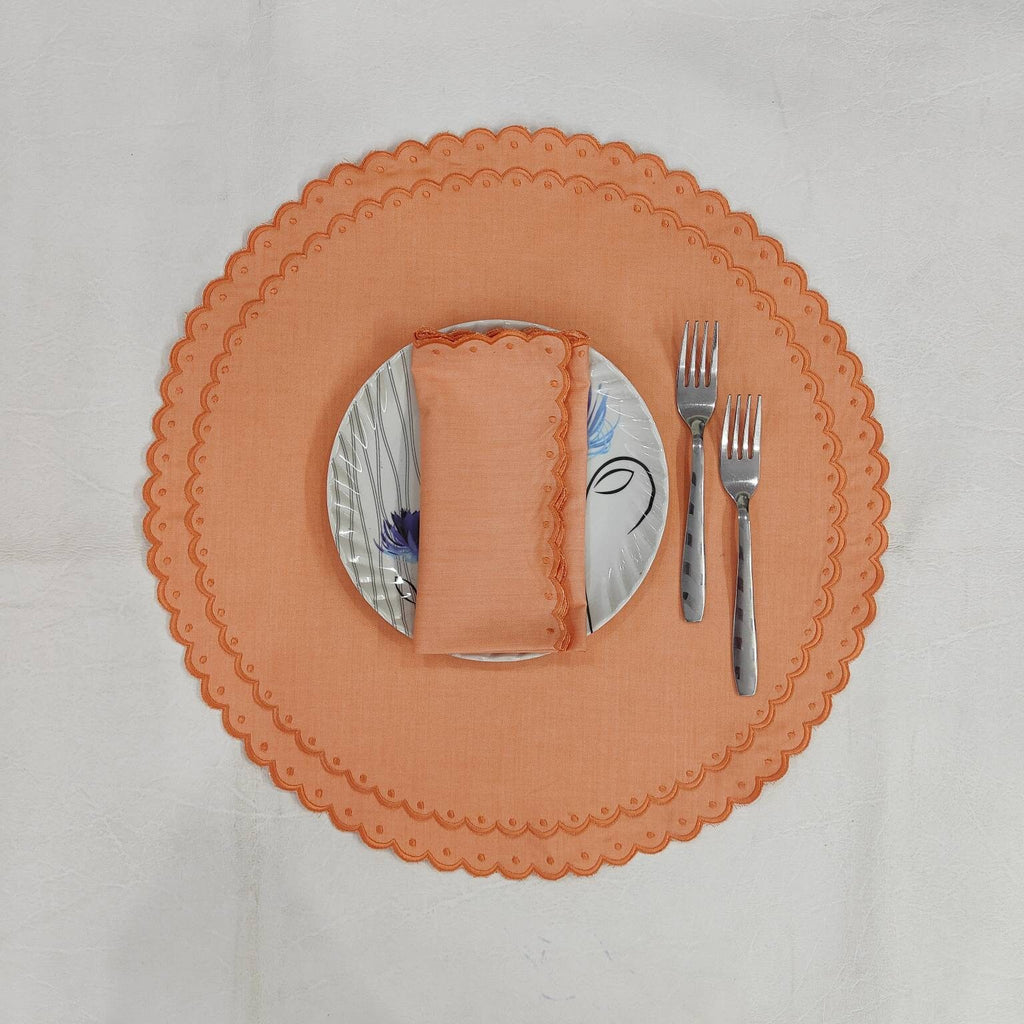 Linen Scallop Cotton Napkins + placemats with Trimming embroidered, Set of 2, Scallop edge Napkin, Linen Sustainable Cloth Napkins