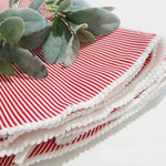 Christmas Round tartan red TREE skirt, printed Cranberry red & White Christmas Tree Skirt, striped tartan tree skirt