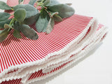 Christmas Round tartan red TREE skirt, printed Cranberry red & White Christmas Tree Skirt, striped tartan tree skirt