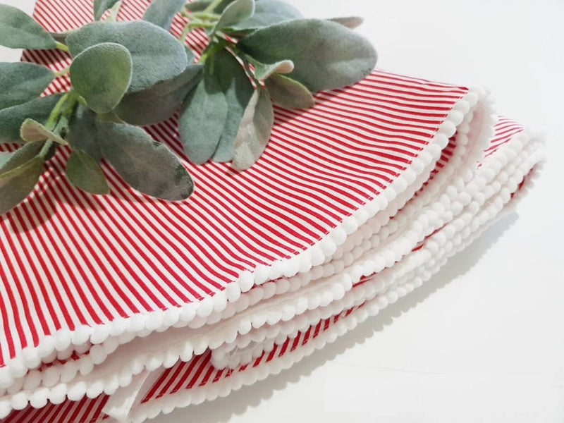 Christmas Round tartan red TREE skirt, printed Cranberry red & White Christmas Tree Skirt, striped tartan tree skirt