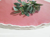 Christmas Round tartan red TREE skirt, printed Cranberry red & White Christmas Tree Skirt, striped tartan tree skirt