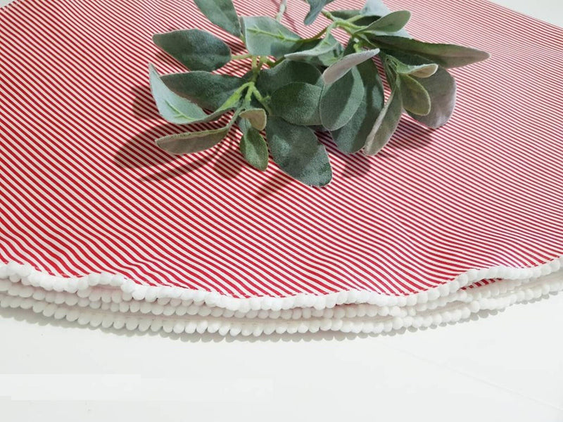 Christmas Round tartan red TREE skirt, printed Cranberry red & White Christmas Tree Skirt, striped tartan tree skirt