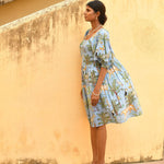 FLUTTER MINI , LILY Midi Dress, Blouson Sleeve Dress, Summer Dress, Jungle print India Block Print Top