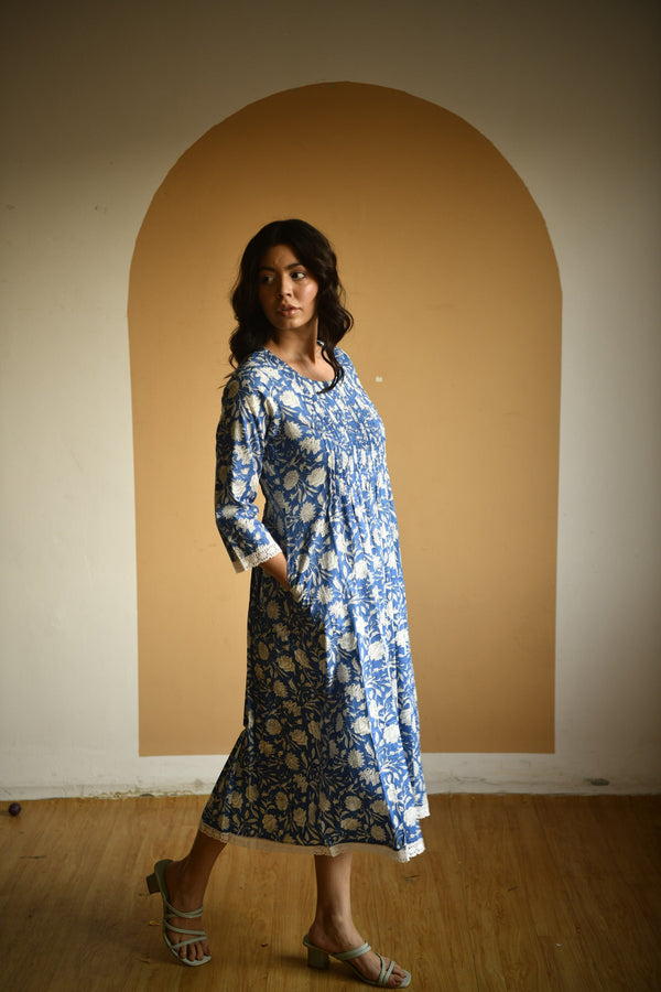 Long Kurti With Pockets, Indian Bridesmaids dress,  Gift for Mom, Gift for her, Pleated Top with Lace, Summer Dress, India Block Print Top