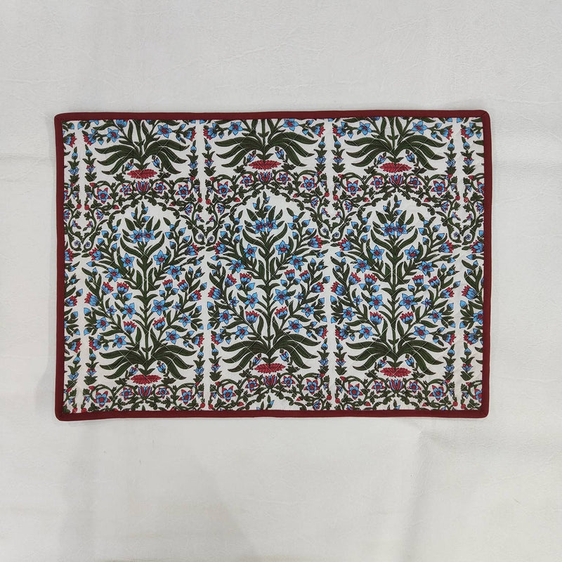 Rectangular quilted Mats Table Linens Christmas Napkins &Cotton Table quilted piped Placemats,Indian Floral Hand Block Printed Set